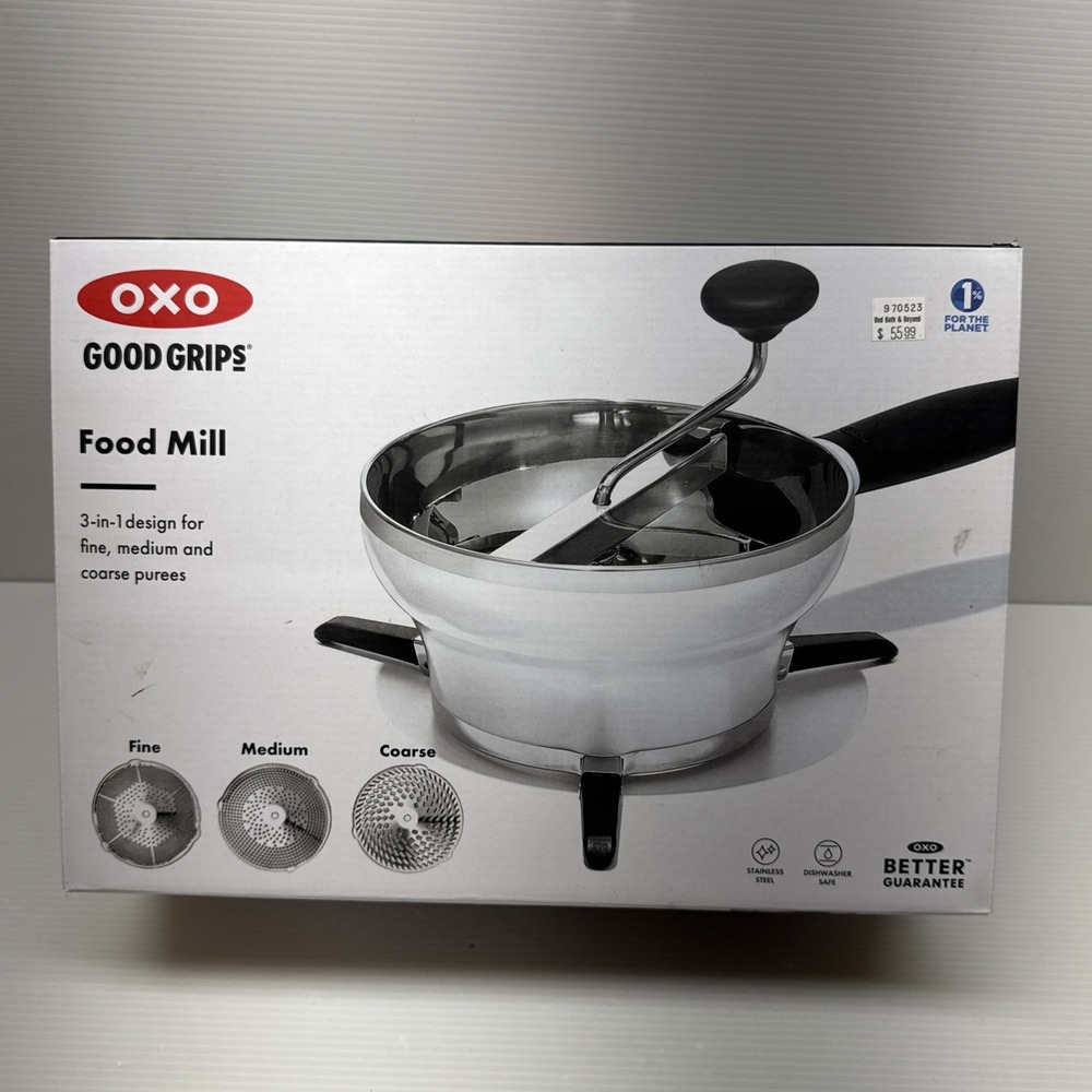 NEW OPEN BOX OXO Good Grips Food Mill 3-in-1 Fine Medium Course Purées 1071478
